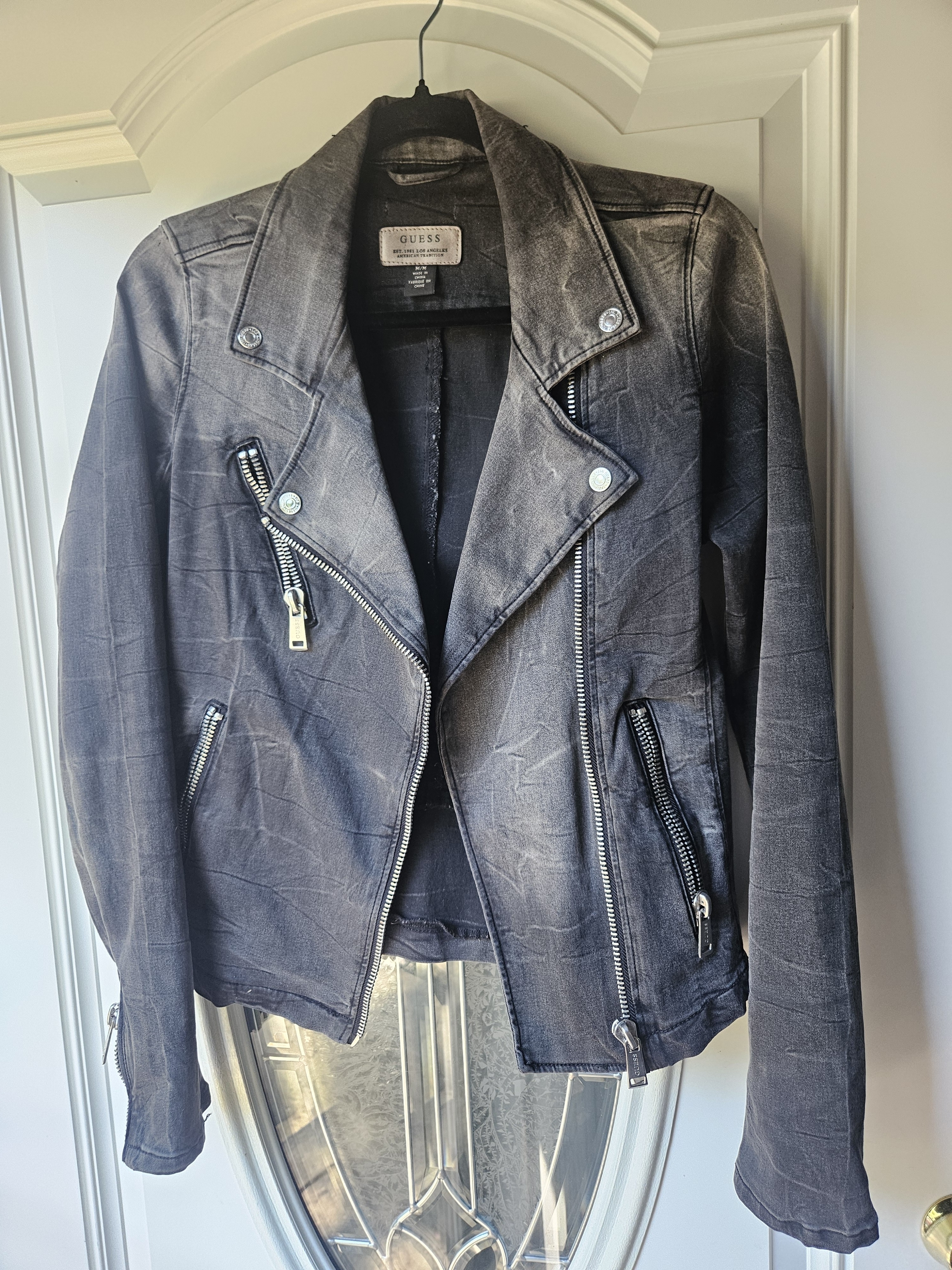 Guess Women's Faded Black Leather Moto Jacket